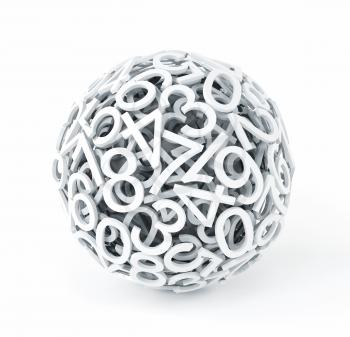 Random numbers forming a sphere on white background