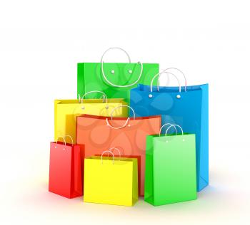 Set of multicolored shopping bags over white