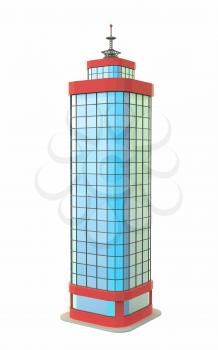 Blue skyscraper stands isolated on white background
