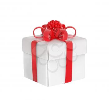 White gift-box with red ribbon isolated on white background
