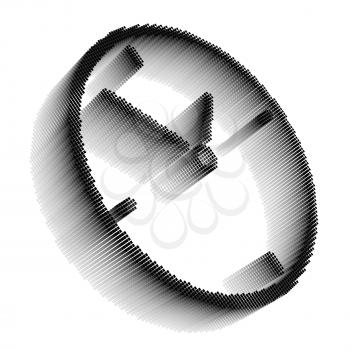 Black pixel icon-like three-dimensional image of clock on white background in diagonal view