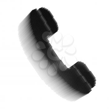 Black pixel icon-like three-dimensional image of phone handset on white background in diagonal view