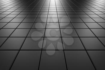 Steel square scratched tiles flooring perspective view shiny abstract industrial background