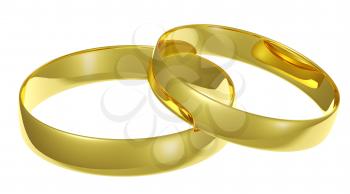 Two golden wedding rings isolated on white background
