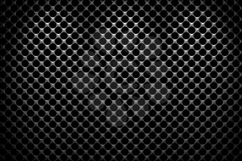 Steel grid with round holes and reflection on black background under the three vertical spot lights, abstract textured background