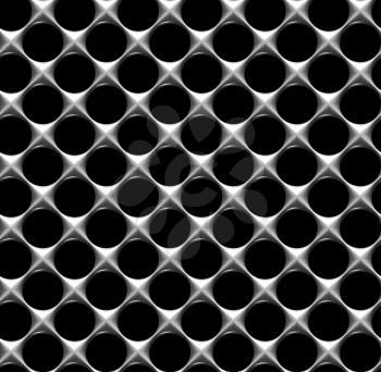 Steel grid with round holes and reflection industrial abstract textured seamless background, front view