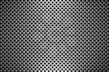 Braided diagonally oriented wire steel grid with reflections on black background under the straight central light, abstract textured background