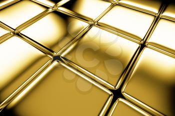Golden cubes flooring diagonal view shiny abstract industrial background