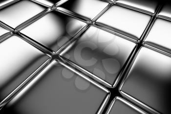 Steel cubes flooring diagonal view shiny abstract industrial background