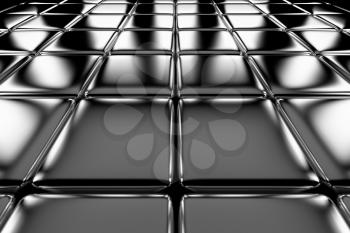 Steel cubes flooring perspective view shiny abstract industrial background