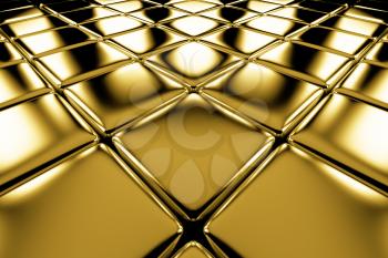 Golden cubes flooring diagonal perspective view shiny abstract industrial background