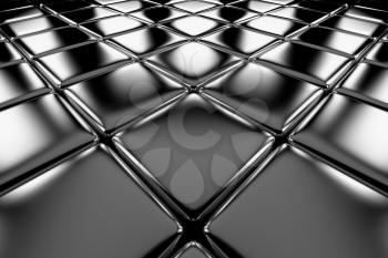 Steel cubes flooring diagonal perspective view shiny abstract industrial background