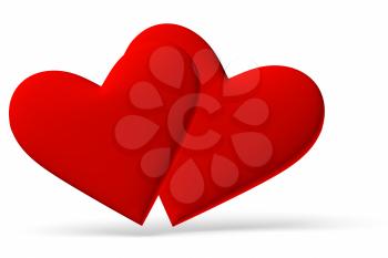Couple of red hearts symbol with isolated on white background, 3D illustration