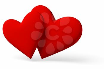 Couple of red hearts symbol with shadow isolated on white background, 3D illustration