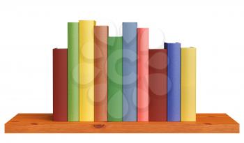 Wooden simple bookshelf with books isolated on white 3D illustration
