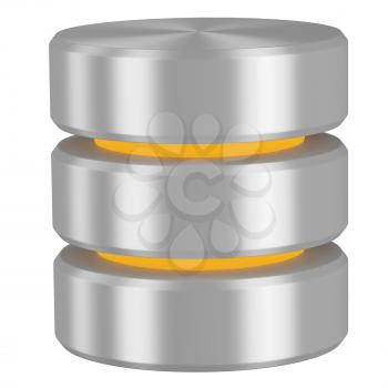 Database icon with yellow elements isolated on white background