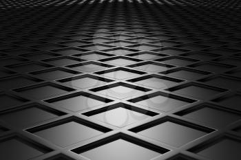 Metallic diamond flooring perspective view  in dark abstract industrial background