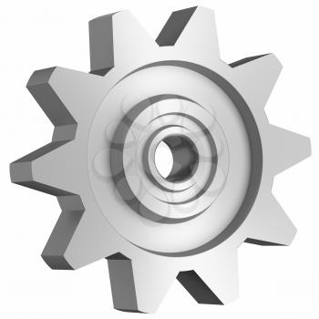 One steel cogwheel isolated on white background side view