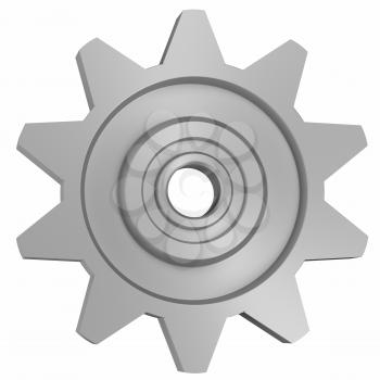 One steel cogwheel isolated on white background front view