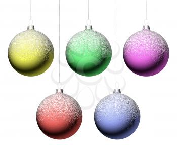 Christmas balls hanging on strings set isolated on white background