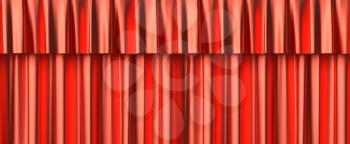 Red curtain horizontaly seamless background with gathers under the lights