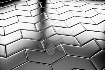 Steel blocks in shape of arrows flooring metal surface diagonal view shiny abstract industrial background