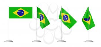 Small table flag of Federative Republic of Brazil on stand isolated on white background,  3d illustrations set
