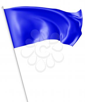 Blue flag on flagpole flying and waving in the wind isolated on white, 3d illustration