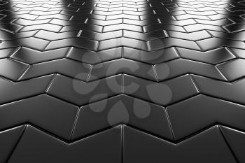 Arrow steel blocks flooring perspective view shiny abstract industrial background