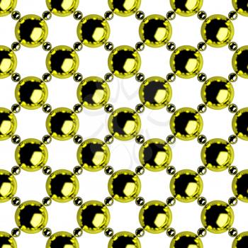 Abstract metal seamless background: lattice consisting of golden and steel balls isolated on white, diagonally oriented 