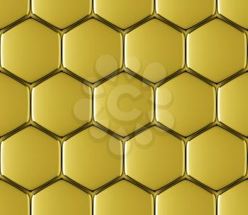 Golden metal surface of hexagons abstract industrial seamless background