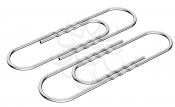 Metal paperclip diagonal view isolated on white background