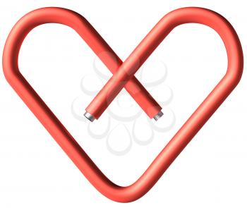Red paper-clip in the heart shape isolated on white background