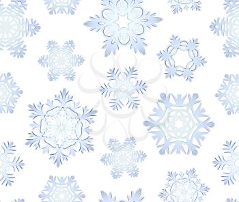 Blue icy decorative snowflakes seamless background