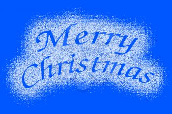 Snow mark of Merry Christmas sign isolated on blue background