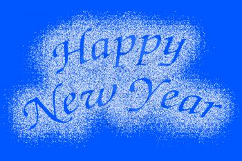 Snow mark of Happy New Year sign isolated on blue background