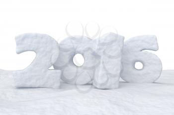 Date New Year 2016 made of snow on snow surface isolated on white background 3d illustration