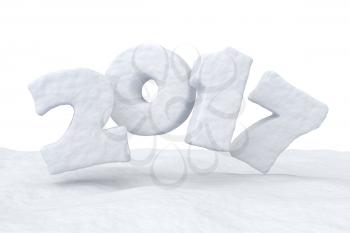 Happy New Year creative holiday background - 2017 new year sign text written with numbers made of snow over snow surface, Happy New Year 2017 winter snow symbol 3d illustration isolated on white