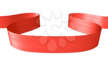 Red ribbon in the shape of loop lying horizontally isolated on white background, decorative element, 3D illustration