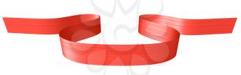 Red ribbon in shape of loop lying horizontally isolated on white background, decorative element, 3D illustration