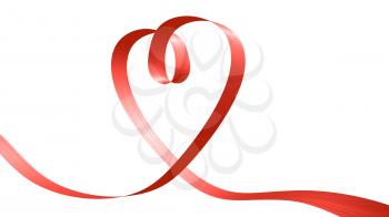 Love concept: red ribbon in the shape of heart isolated on white background, decorative element, 3D illustration
