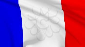 National flag of French Republic flying in the wind, 3d illustration closeup view