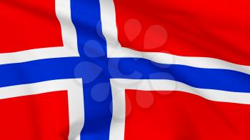 National flag of Kingdom of Norway flying in the wind, 3d illustration closeup view