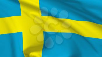 National flag of Kingdom of Sweden flying in the wind, 3d illustration closeup view