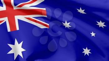 National flag of Commonwealth of Australia flying in the wind, 3d illustration closeup view