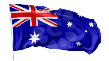 National flag of Commonwealth of Australia (Australia) on flagpole flying in the wind isolated on white, 3d illustration