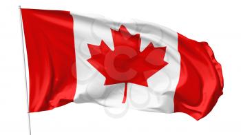 National flag of Canada on flagpole flying in the wind isolated on white, 3d illustration