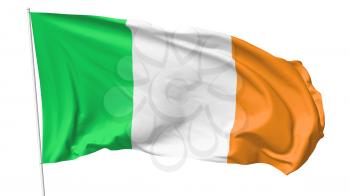 National flag of Ireland on flagpole flying in the wind isolated on white, 3d illustration