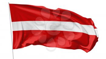 National flag of Republic of Latvia on flagpole flying in the wind isolated on white, 3d illustration