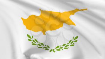 National flag of Republic of Cyprus flying in the wind, 3d illustration closeup view